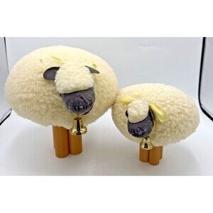 Vintage Department 56 Le Mouton Wooly Cream Sheep Lamb 10" & 6" Set Of 2 1983